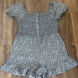 art class Green Floral Smocked Dress with Puff Sleeves